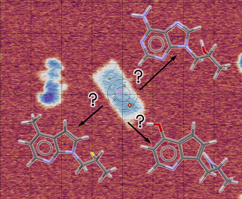 Electron microscope image of a candidate impurity particle with possible molecular structures